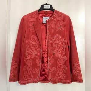 Pamela McCoy Red Suede Leather Jacket w/ Braided & Metal Detail | Womens XS